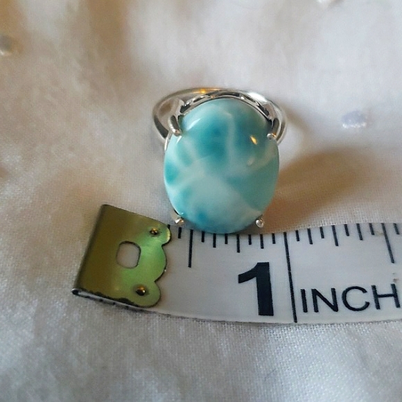 Stunning Larimar 925 Sterling Silver Scroll Ring - Picture 9 of 12